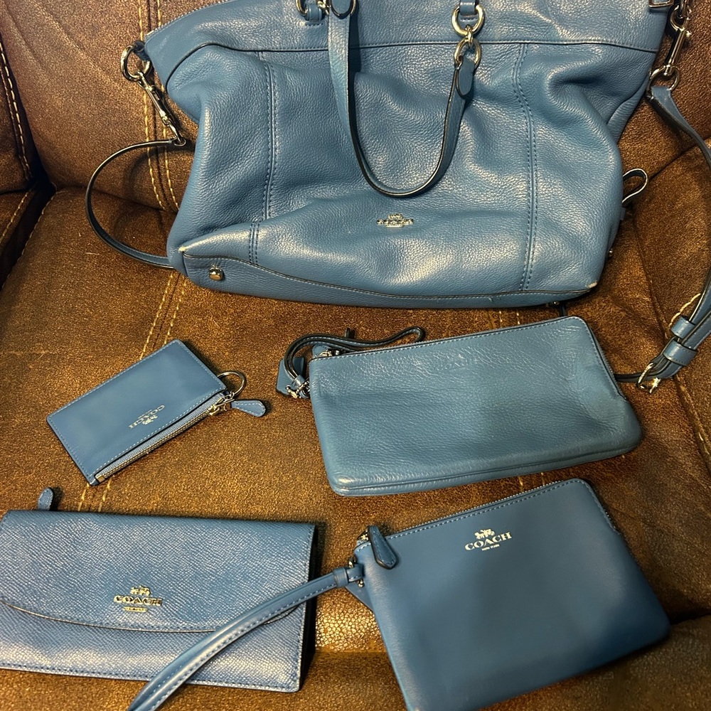Coach Teal Leather Shoulder Bag Set